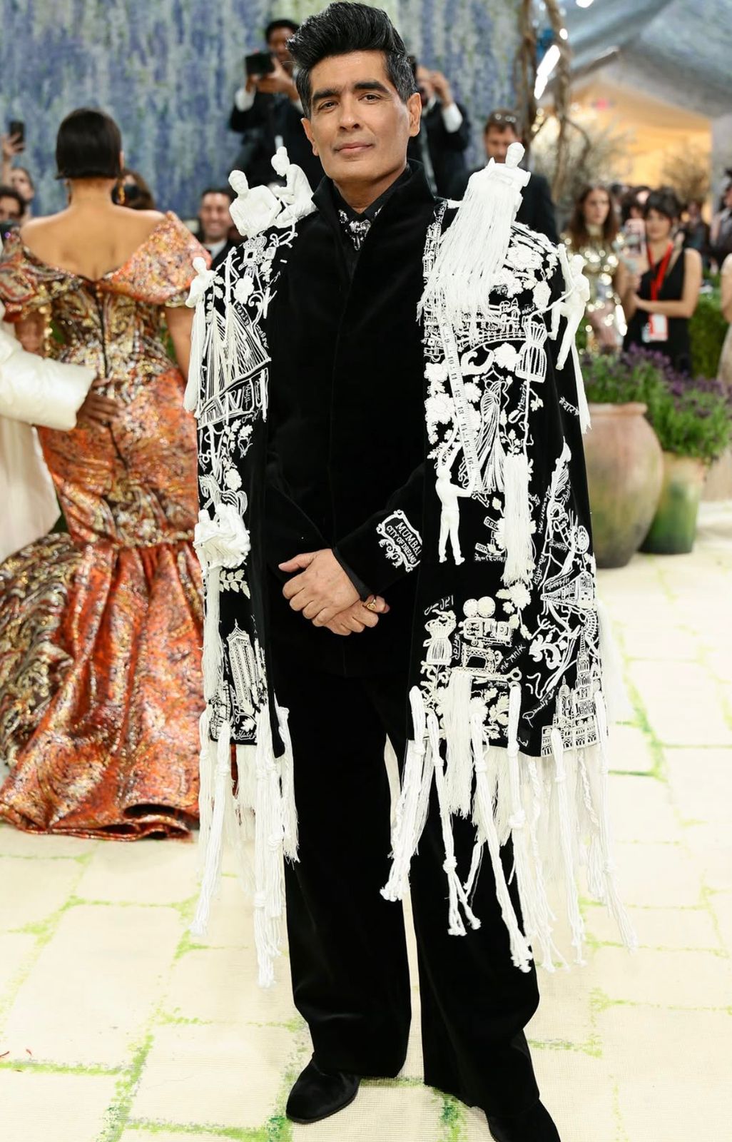Manish Malhotra on the Met Gala 2026 red carpet, In a self-designed bandhgala with a sculptural cape